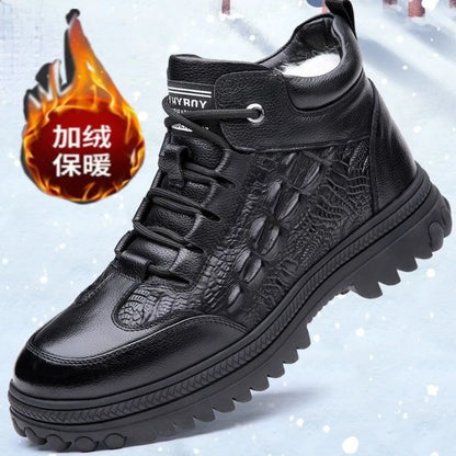 Men Winter High Top Cotton Shoes, Warm Fleece Lined Anti-Slip Casual Shoes for Elderly.