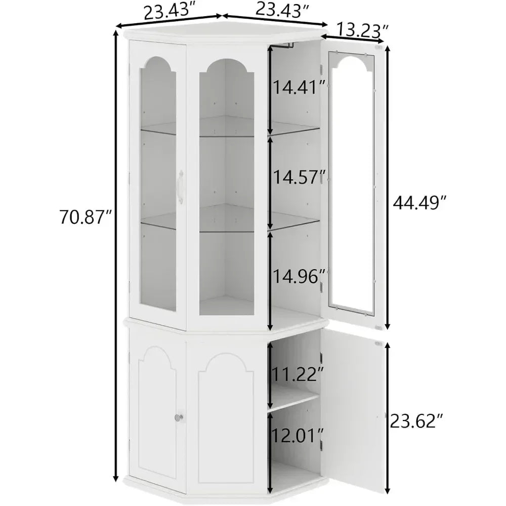Corner Bar Cabinet w/LED Lights, Home Bar Liquor Storage, Tempered Glass Door & Adjustable Shelves.