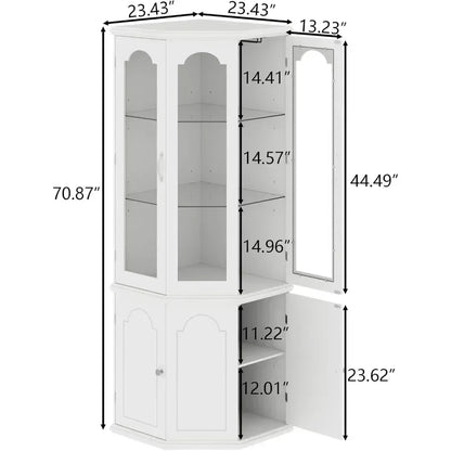 Corner Bar Cabinet w/LED Lights, Home Bar Liquor Storage, Tempered Glass Door & Adjustable Shelves.