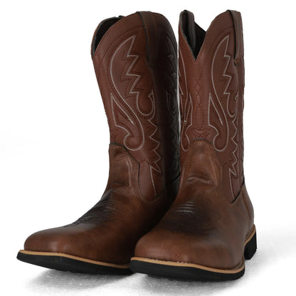 Men Boots Mid Calf Western Cowboy Motorcycle Boots Male Autumn Outdoor PU Leather Totem Med-Calf Boots Retro Designed Men Shoes