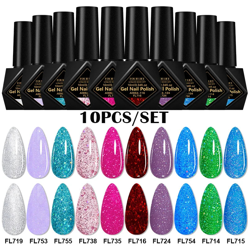 10pcs 10ml Gel Nail Polish Set, HEMA TPO Free, Red ,Coffee Brown, Semi Permanent Soak Off ,UV Gel Varnish For Winter Nail Supplies.