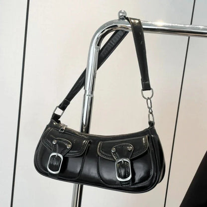 Fashion Pu Leather Women's Shoulder Bag, Small Double Pocket Design Ladies Underarm Bags Y2k. Vintage Female Handbags Clutch Purse