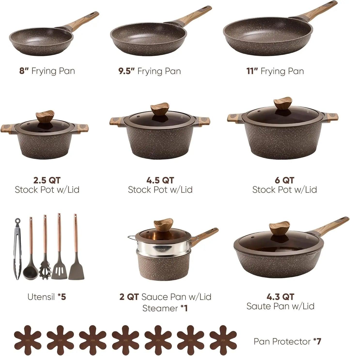 26PCS Pots and Pans Set, Non Stick Cookware Set Induction Cook Ware, PFOA Free.