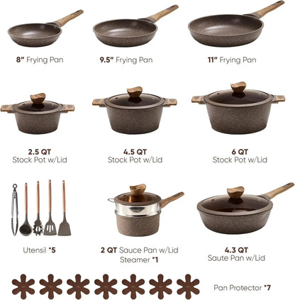 26PCS Pots and Pans Set, Non Stick Cookware Set Induction Cook Ware, PFOA Free.