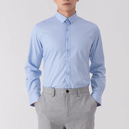 Men Solid Color Business Shirt Formal Fashion, Thin Classic White Long Sleeve Shirt.