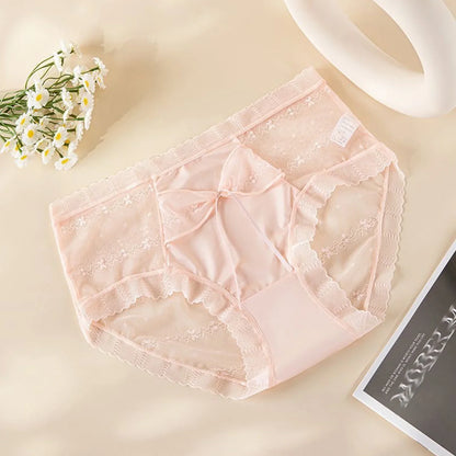 Women Lace Panties Cute Knicker Briefs, Bow, Criss Cross Lace, See Through Knickers.