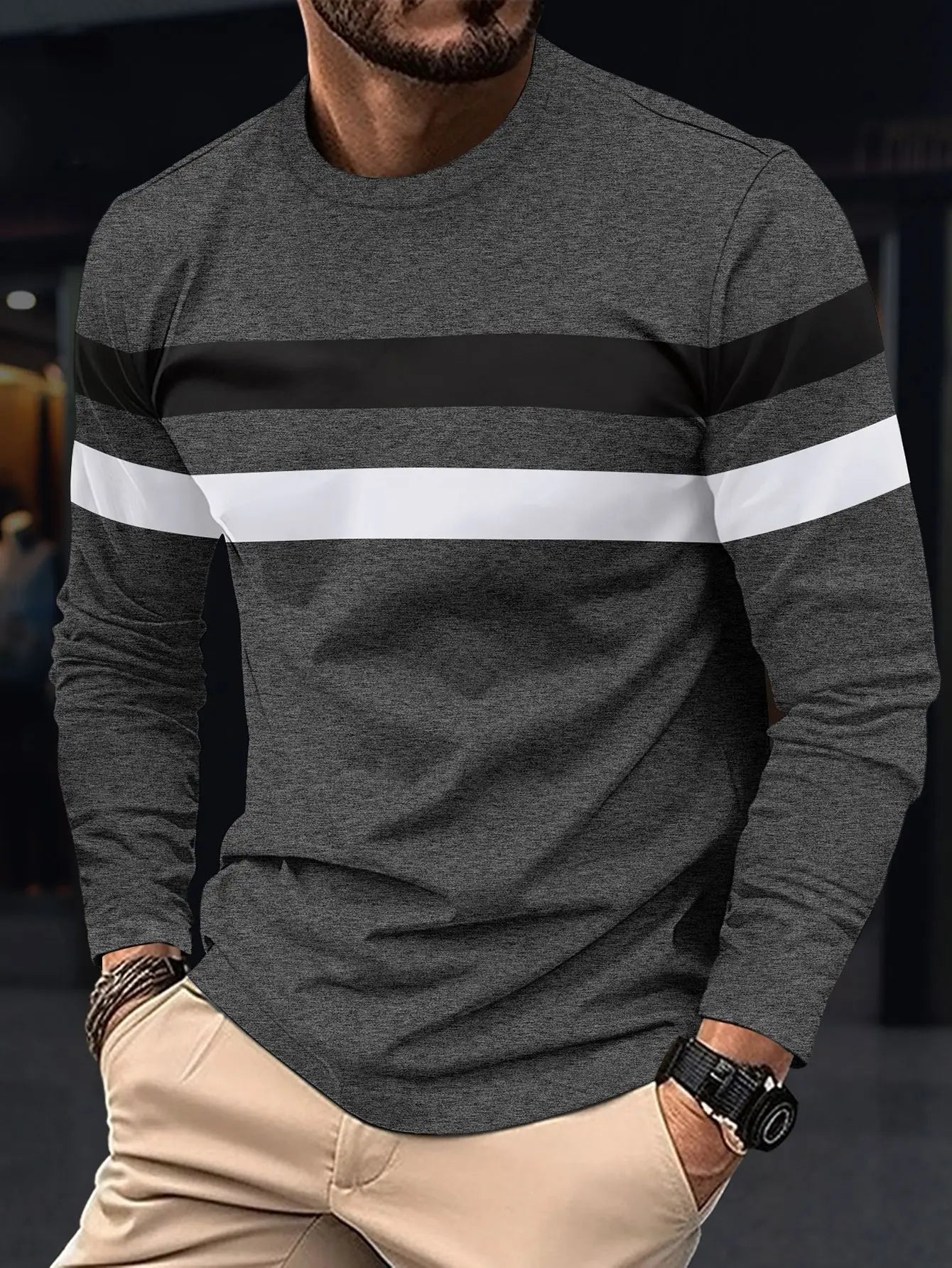 2025 Autumn/Winter Fashion, Men Long Sleeve Round Neck T-shirt Anti Wrinkle.