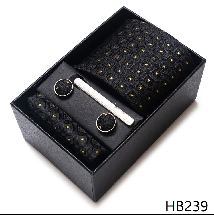 8 cm Wide Tie Sets Blue Solid Men's Neck Tie Handkerchief Cufflinks Clip Gift Silk Handmade