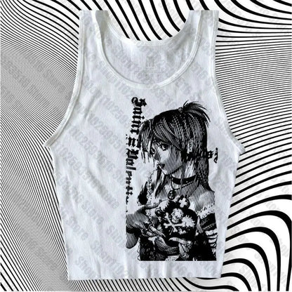 Y2k anime Streetwear O-neck 90s Text Printing , Simple Vintage Crop Aesthetic T-shirt.