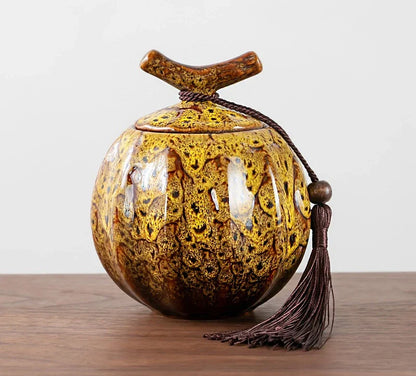 Pumpkin Style Tea Jar Ceramic Tea Barrel Yellow, Green, red Sealed Storage Pot .