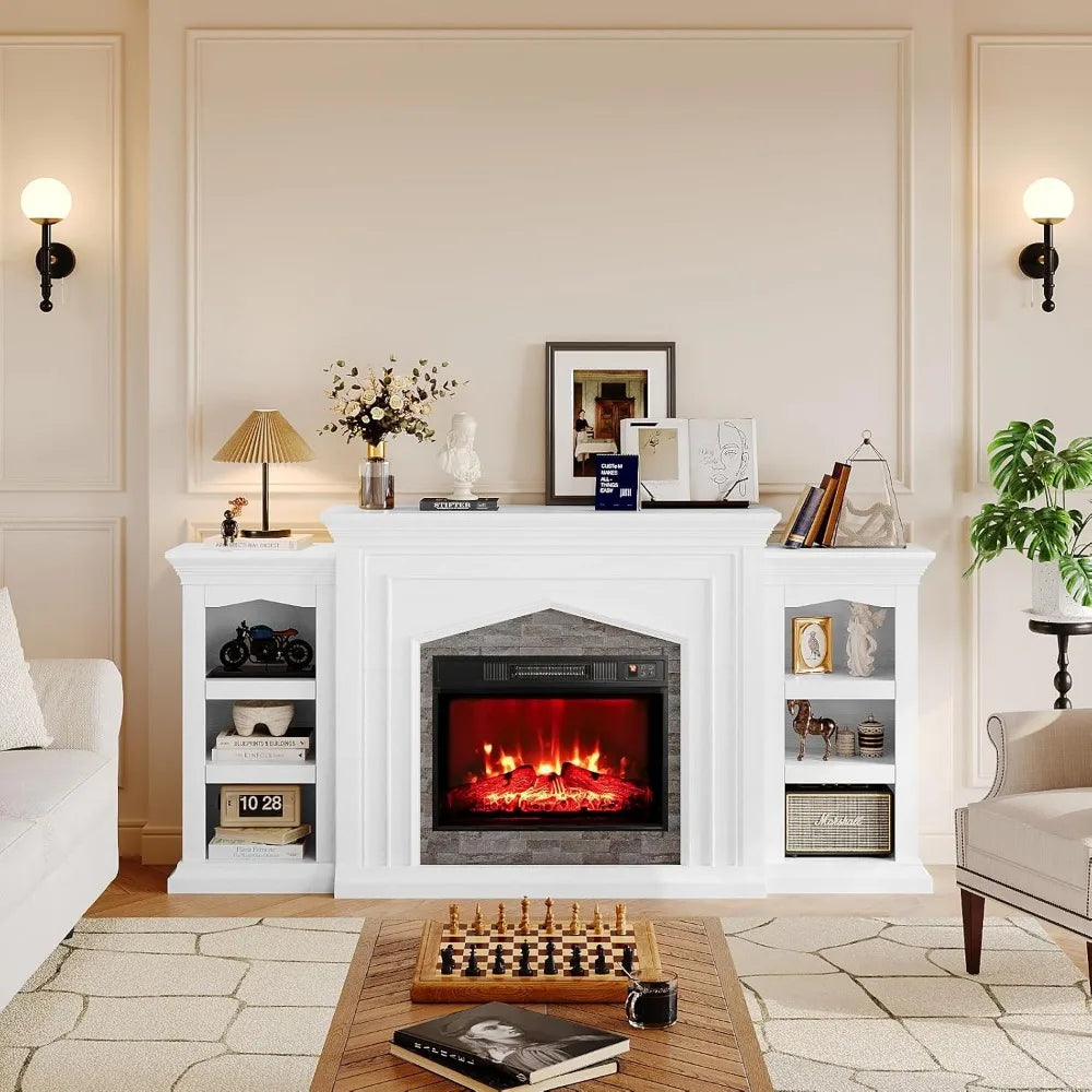 80" Electric Fireplace TV Stand with Mantel for TVs up to 90in USB Ports