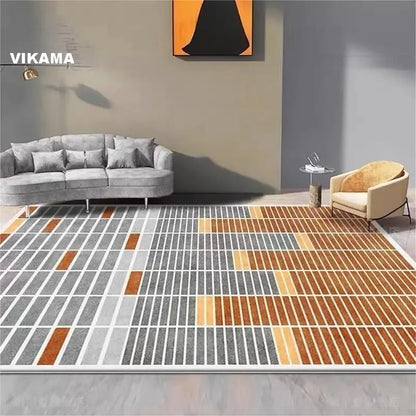 Minimalist Geometric Large Carpet, Anti-slip Floor Rug ,with Gray Splicing Pattern, for Living Room, Bedroom Unique Decoration.