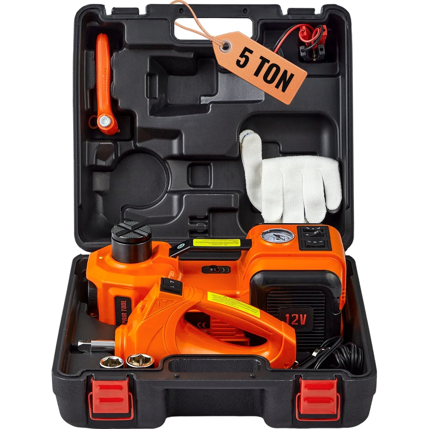 5T Electric Car Jack, Hydraulic Jack with Electric Impact Wrench, Built-in Inflatable Pump, LED Light for SUV Sedan Truck.