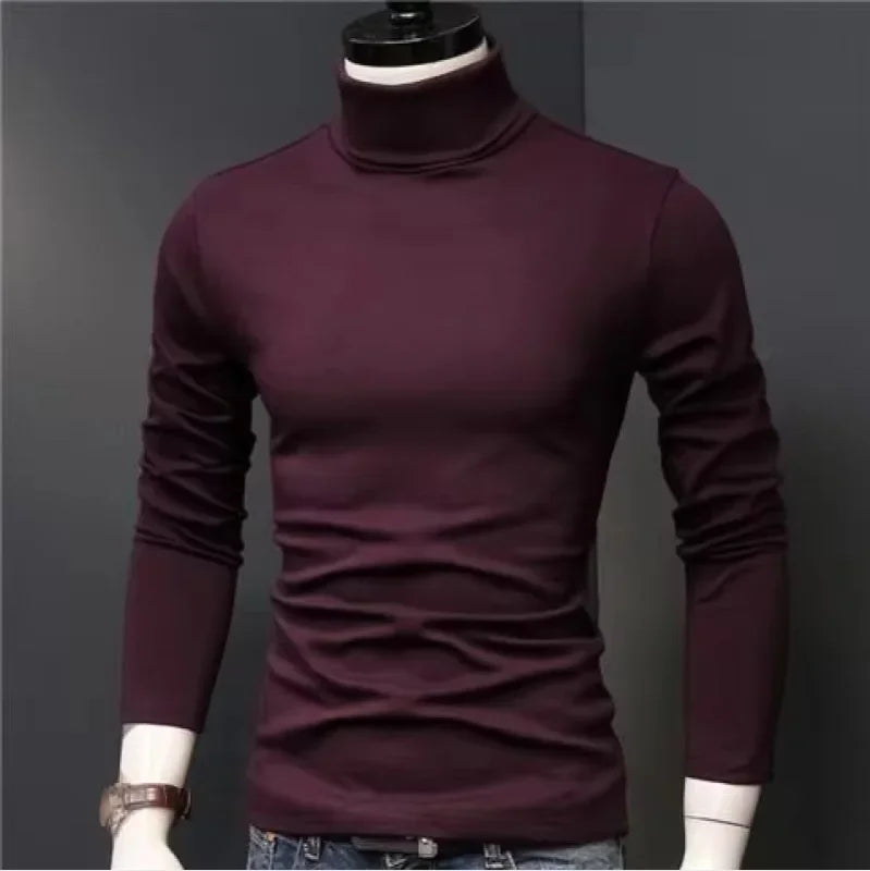 Men Turtleneck T-Shirts Casual High Collar Long Sleeve Plus Size Tees.