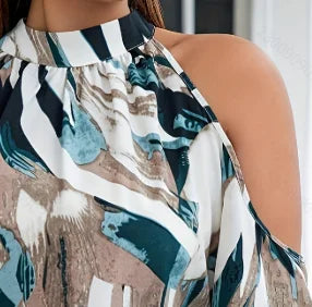 Plus Size Spring Women Elegant Halter Shirt Casual Office  Off the Shoulder Long Sleeve Tops.