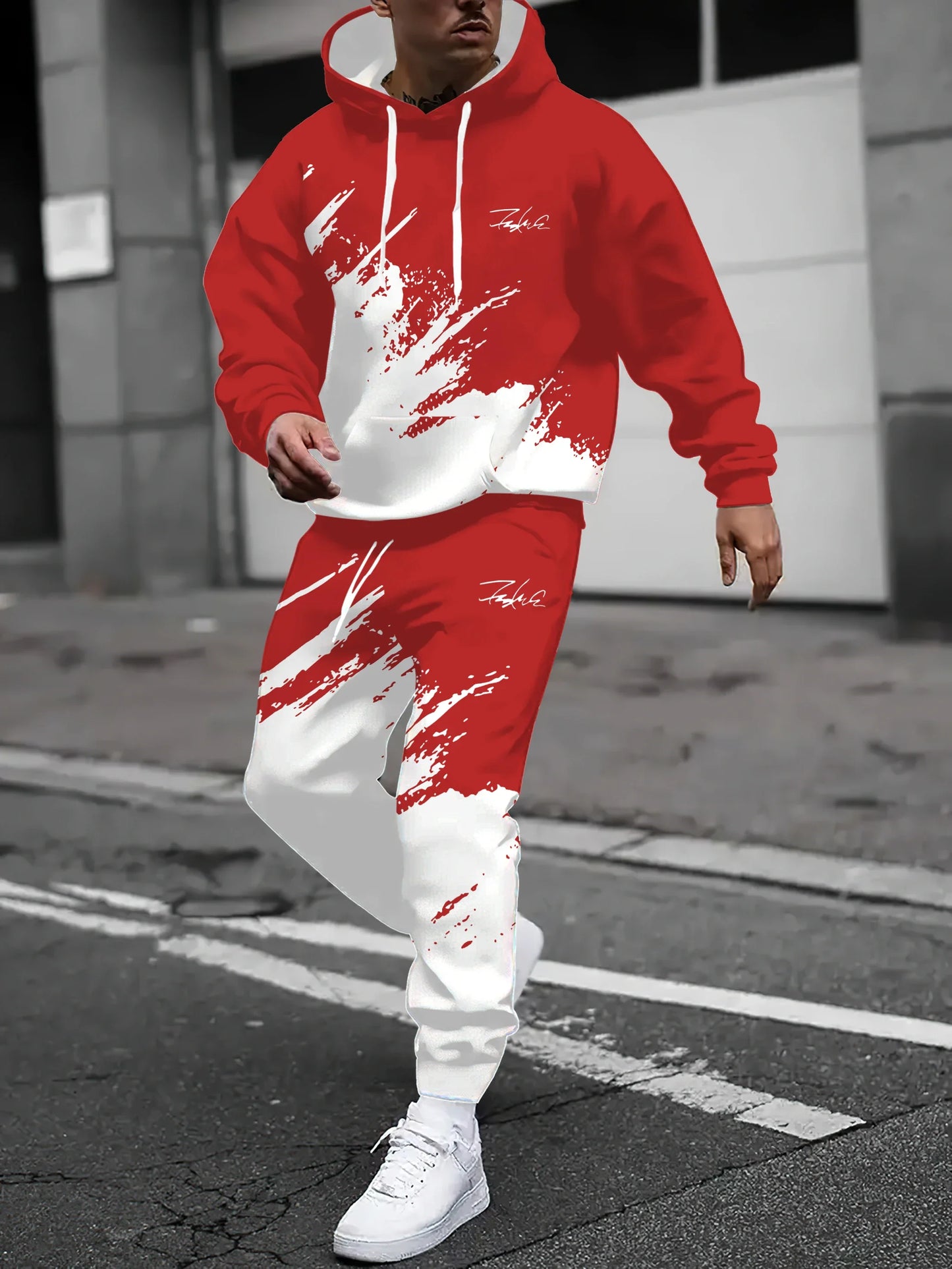 2025 Spring and Autumn, New Men hoodie set casual roller skating, 3D printed street men wear.