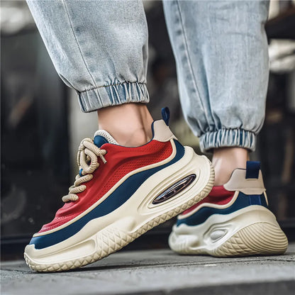 Fall Winter Leather Surface Thick Bottom Shoes, Versatile, Color Block Style, Student Casual Shoes.