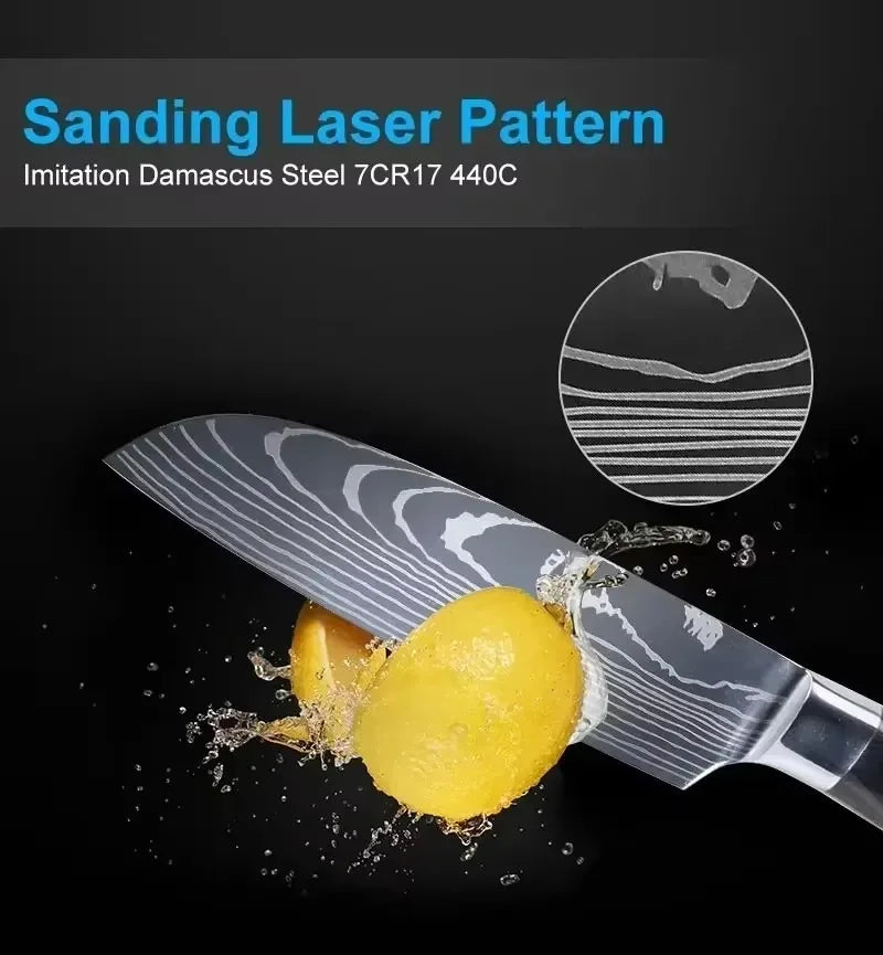 Damascus Steel Kitchen Knives VG10 Steel Fish Boning Knife Meat Cleaver Fruit Utility Cutter with Long Magnetic Knife Block