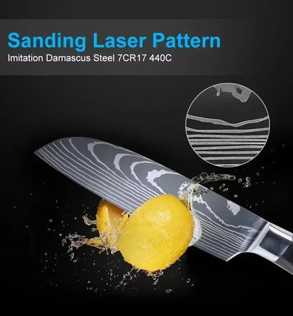 Damascus Steel Kitchen Knives VG10 Steel Fish Boning Knife Meat Cleaver Fruit Utility Cutter with Long Magnetic Knife Block
