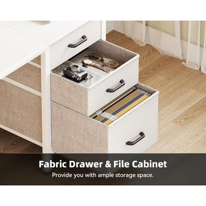 40 Inch Compact Home Office Desk with Fabric Drawers, File Cabinet, Storage Bag.