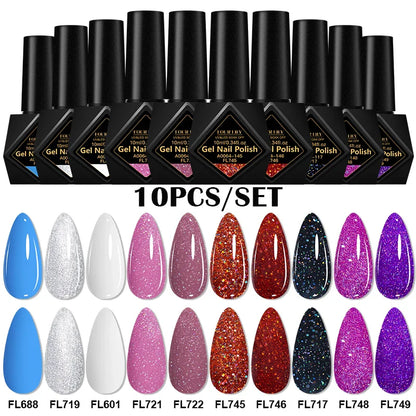 10pcs 10ml Gel Nail Polish Set, HEMA TPO Free, Red ,Coffee Brown, Semi Permanent Soak Off ,UV Gel Varnish For Winter Nail Supplies.