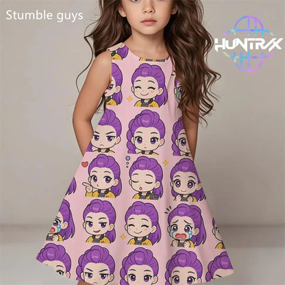 Demon Hunters Summer Dress, Girls Cute Casual Beach Fashion.