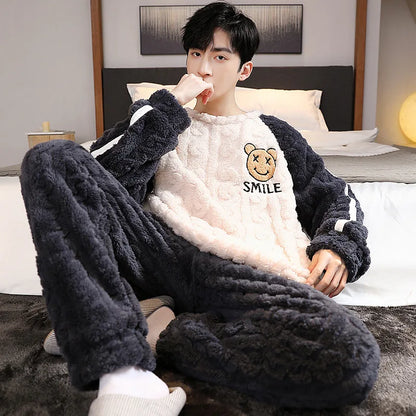 Thickened Warm Plus Size Men’s Pajamas, Autumn and Winter  Nightwear.