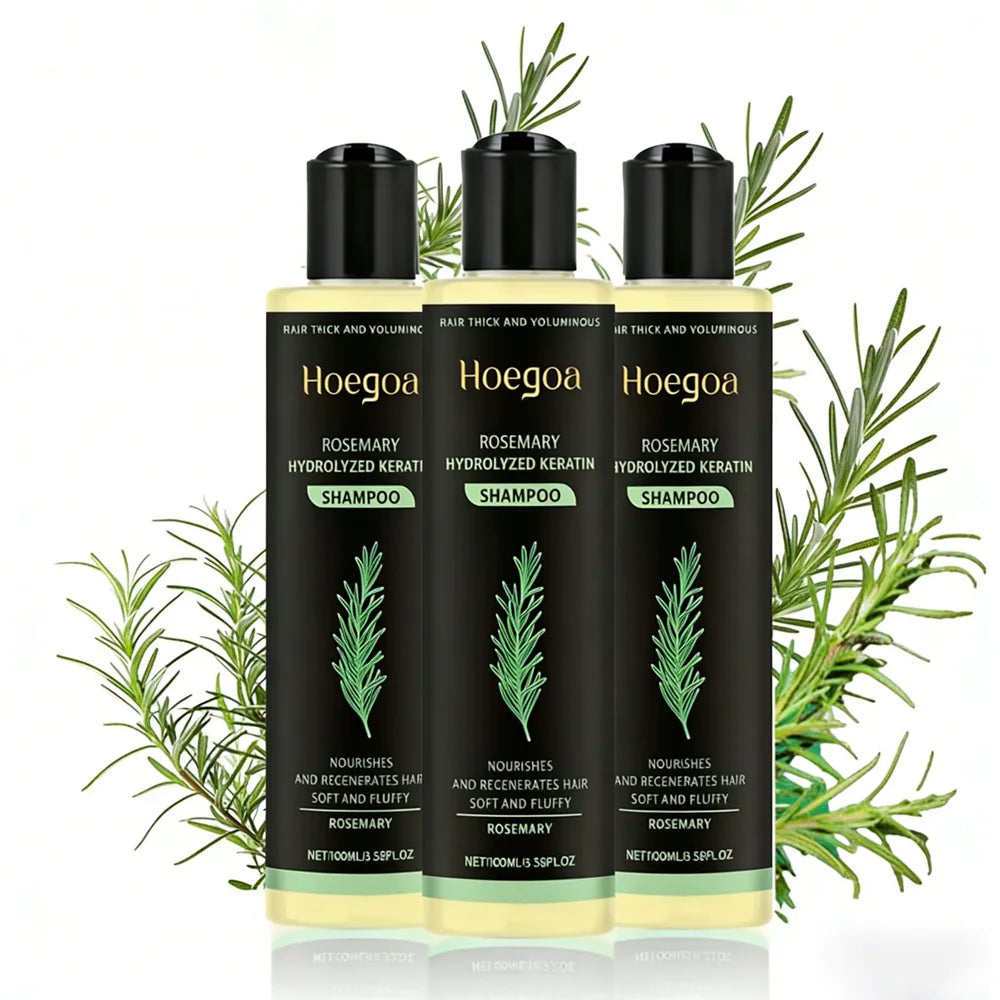 3pcs Rosemary Hair Growth Shampoo, Thickening Hydrolyzed Keratin Dry Frizzy, Damaged Repair Moisturizing Scalp Cleaning Shampoo.