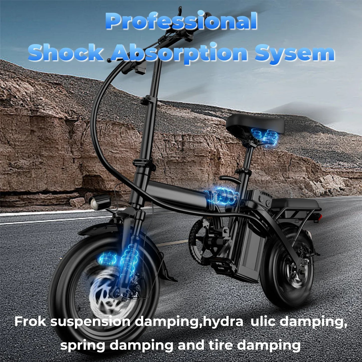 500W Adult Electric Bike, 20 MPH, 48V 10.4Ah Removable Battery.14 Inch Folding Electric Bike, Multi-Shock Absorption.