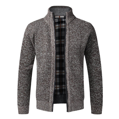 Autumn Winter Warm Cardigan Men Fleece Sweaters, Full Zip Jackets Slim Fit Luxury Brand Knitted Sweater.