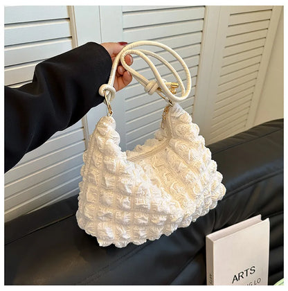 Canvas Wrinkle Bag for Women | Shoulder Bags & Pleated Bubbles Handbags (Padded Casual Underarm Quilted Tote Cloud Bag Purse)
