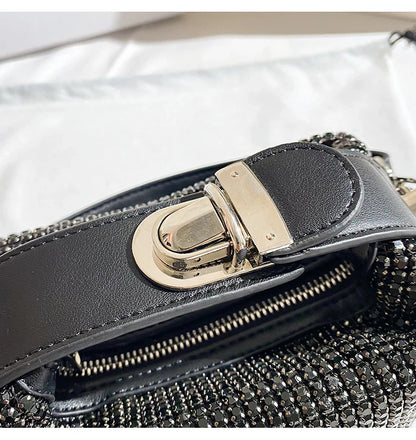 Luxury Designer Brand Silver Clutch Purse | Women's Evening Banquet Bag & Crystal Rhinestone Shoulder Bag (Fashion Handbags)