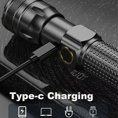 Aluminum Alloy Rechargeable LED Flashlight, Power Display, High Power Torch Light Waterproof.