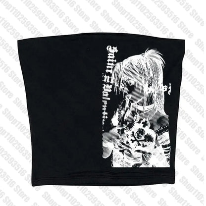 Y2k anime Streetwear O-neck 90s Text Printing , Simple Vintage Crop Aesthetic T-shirt.