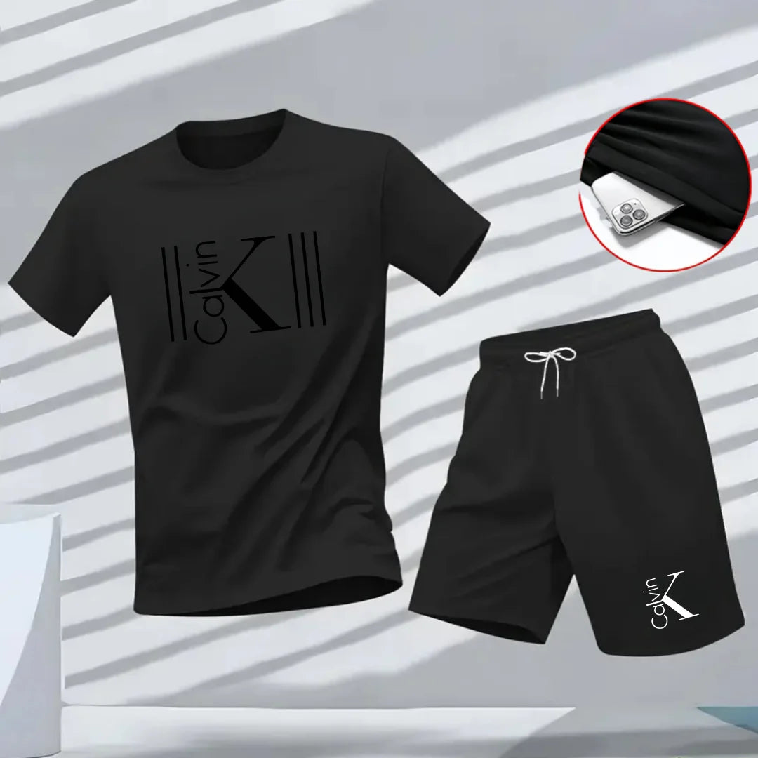"2025 Men Breathable sports pattern Printed T-shirt, Casual Fashion short-sleeved streetwear top Two-piece set.