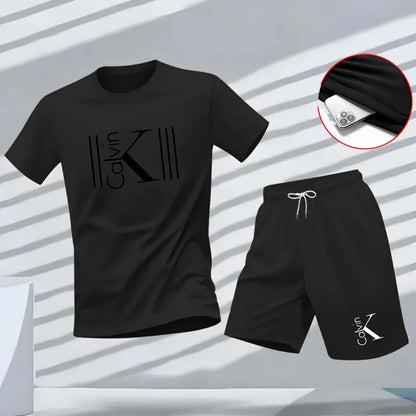 "2025 Men Breathable sports pattern Printed T-shirt, Casual Fashion short-sleeved streetwear top Two-piece set.