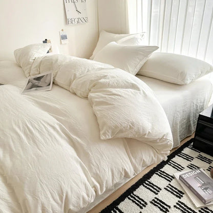 Bed Linen Solid Cotton Bedding Set, with Sheet, Duvet Cover, Pillowcases. Single Couple Bedsheet King, Queen Double Twin Size
