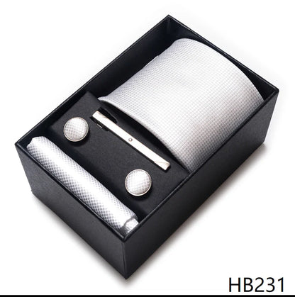 8 cm Wide Tie Sets Blue Solid Men's Neck Tie Handkerchief Cufflinks Clip Gift Silk Handmade