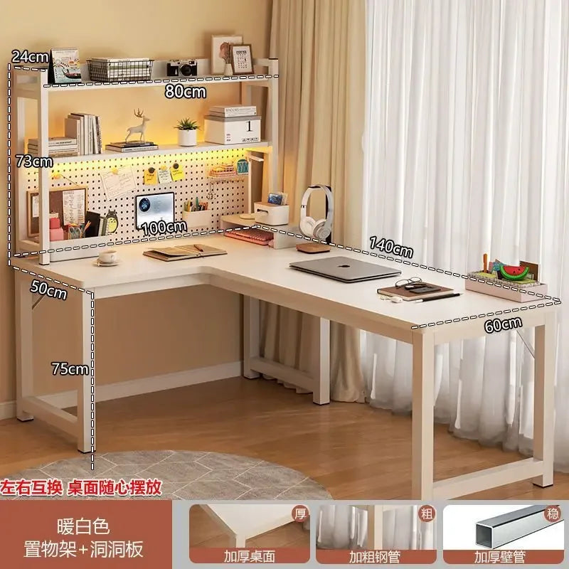 L Shaped Computer Desk, Home Office Desk with 2 Drawer and Bookshelf.