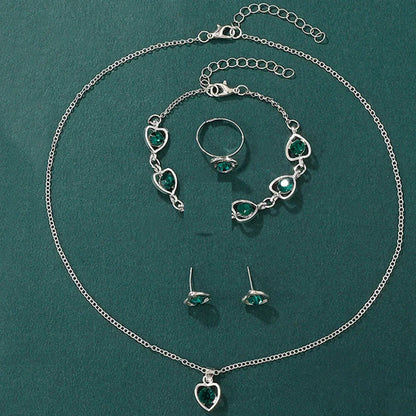 Women Fashion Watches Heart Rhinestone, Ring ,Necklace ,Earring  Jewelry Set.