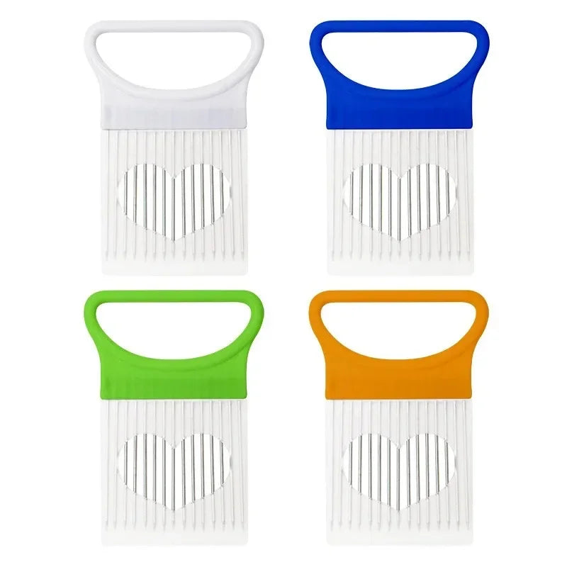 1/2/3/4pcs Effortlessly, Slice Onions with this 1pc Colorful Onion Slicer stainless steel potato chip onion holder.