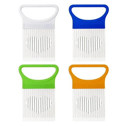 1/2/3/4pcs Effortlessly, Slice Onions with this 1pc Colorful Onion Slicer stainless steel potato chip onion holder.