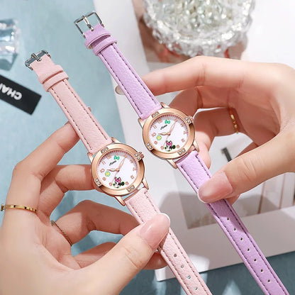 Disney Mickey Minnie Cute Cartoon Girls Quartz Watches, Children's Watch Lovely Girl Wristwatches.