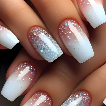 24pcs Golden Stripe Press on Nails Long Square False Nails Full Cover Nail Tips.