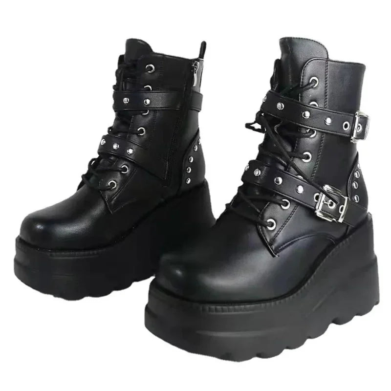 New Women Pu Leather Ankle Boots, Autumn, Winter, Round Toe Lace Up Shoes.