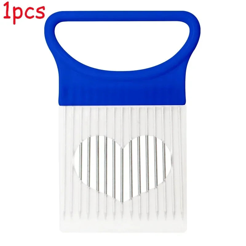 1/2/3/4pcs Effortlessly, Slice Onions with this 1pc Colorful Onion Slicer stainless steel potato chip onion holder.