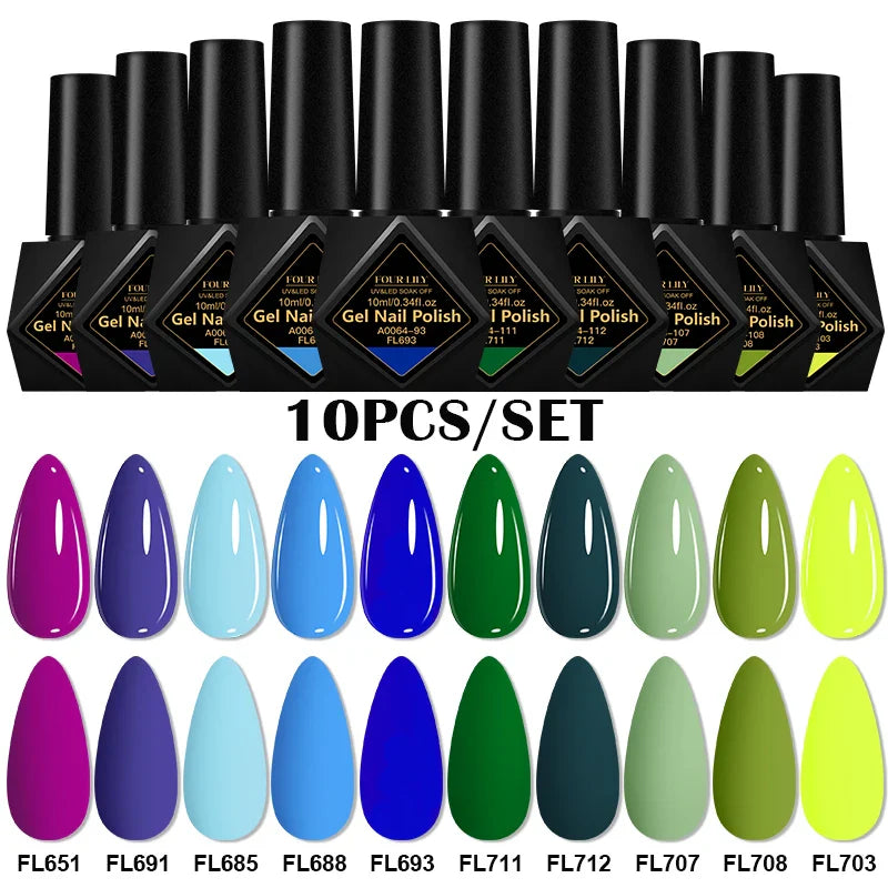 10pcs 10ml Gel Nail Polish Set, HEMA TPO Free, Red ,Coffee Brown, Semi Permanent Soak Off ,UV Gel Varnish For Winter Nail Supplies.