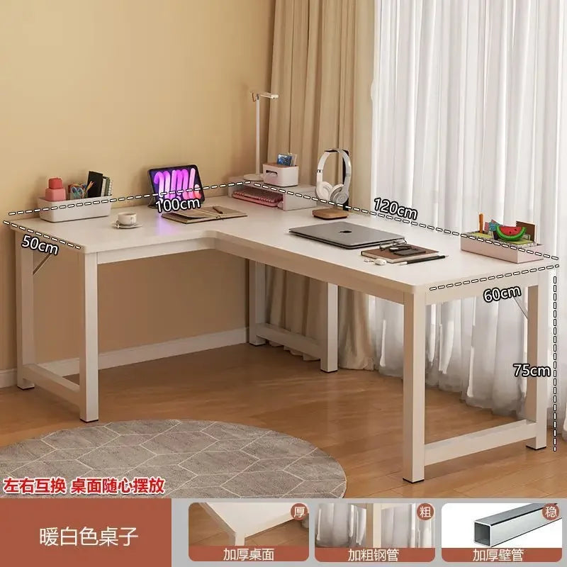 L Shaped Computer Desk, Home Office Desk with 2 Drawer and Bookshelf.