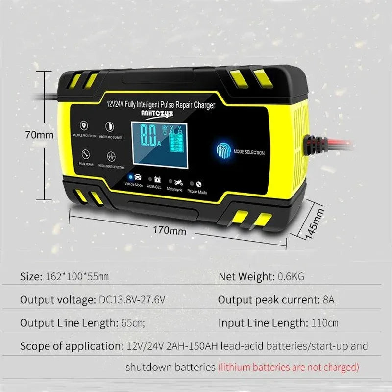 12-24V 6/8A Full Automatic Battery charger, Digital LCD Display Car Chargers Power Repair Chargers, Wet Dry Lead Acid.