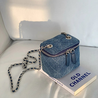 Mini Denim Crossbody Bags for Women | Lingge Chains Shoulder Bag & Fashion Brands Box Bag (Lipstick Coins Purses & Handbags)